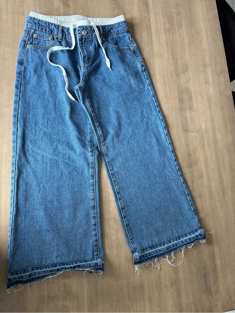 Edikted UNISEX Wide Leg Jeans with Drawstring Waist - Blue